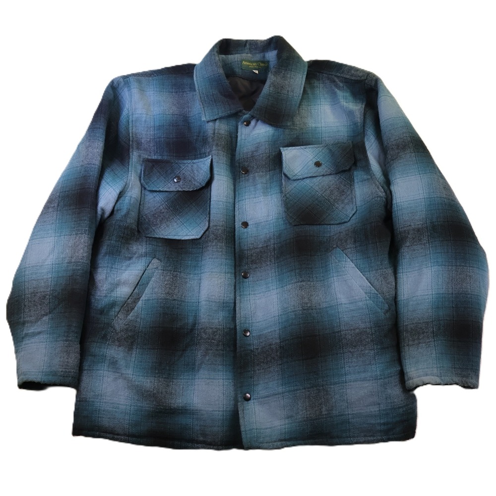 American Classic Mens XXL Shirt Jacket Blue Plaid Quilted Lined Made in USA
